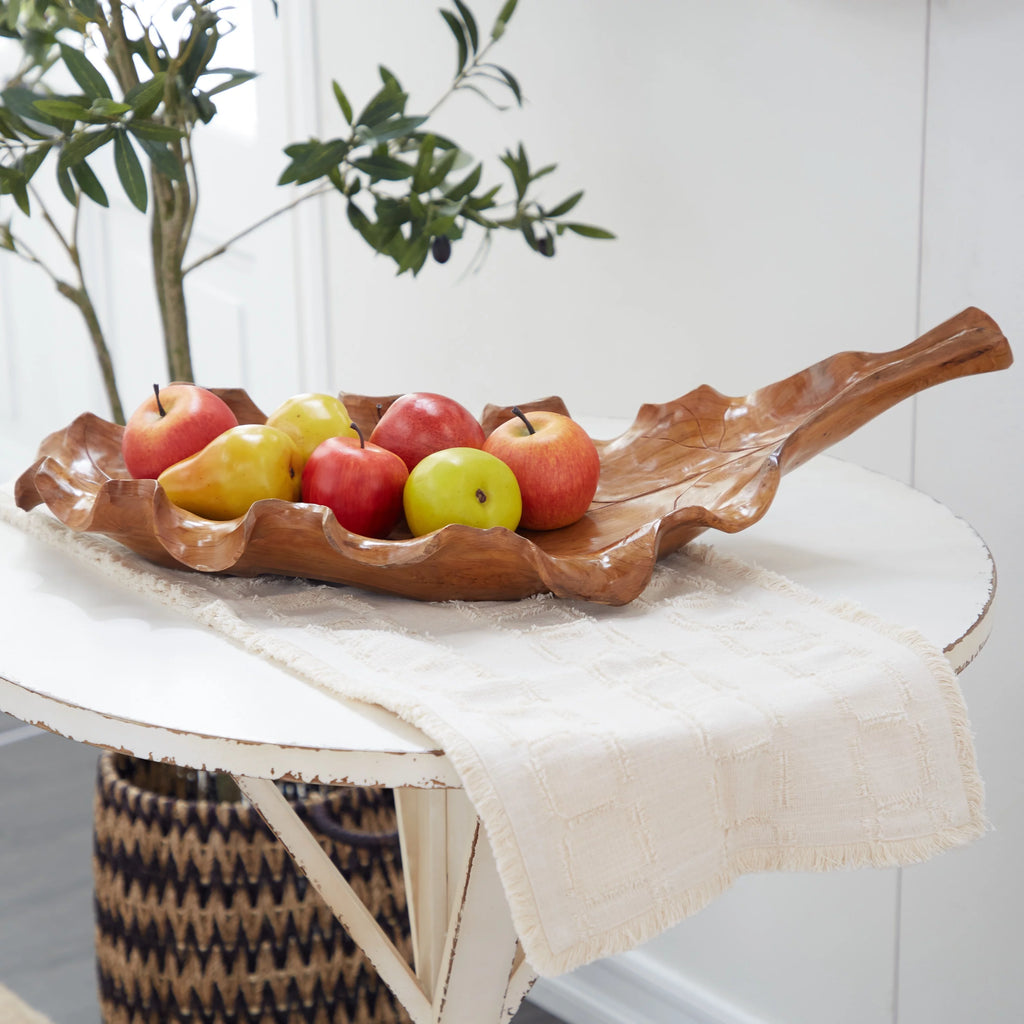 Brown Teak Wood Handmade Live Edge Leaf Tray U8168