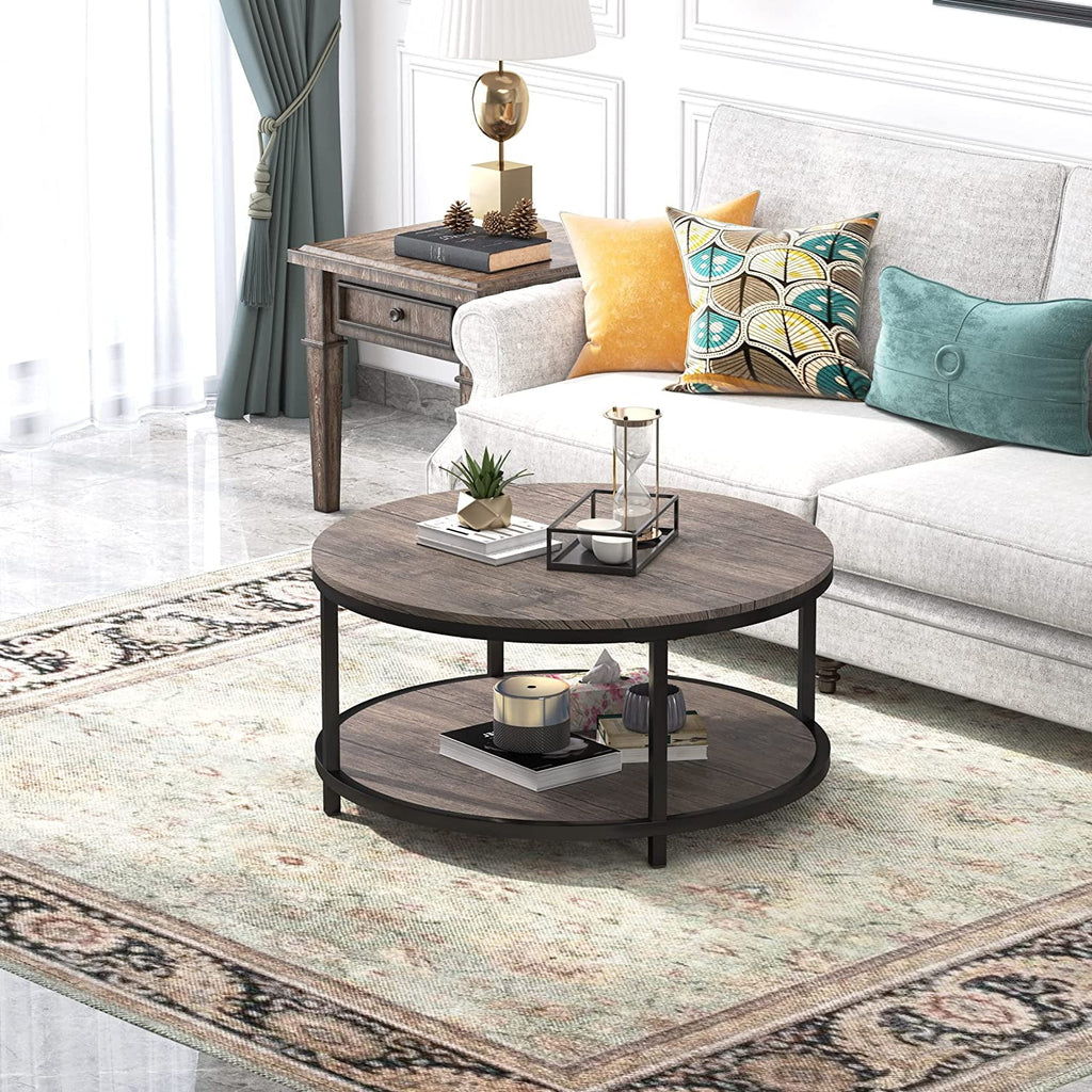 35.8" Round Coffee Table with Storage Open Shelf H196674