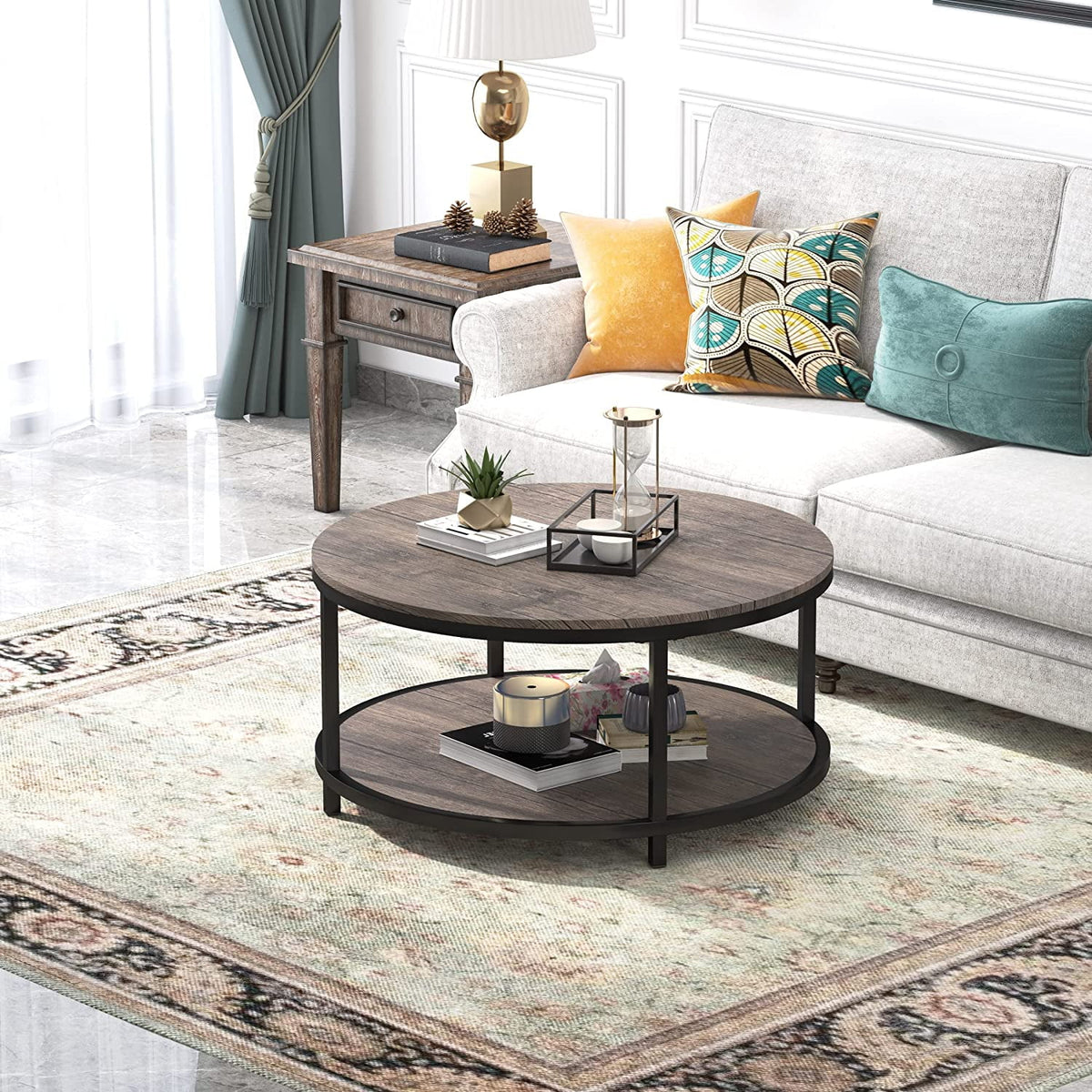 35.8" Round Coffee Table with Storage Open Shelf H196674