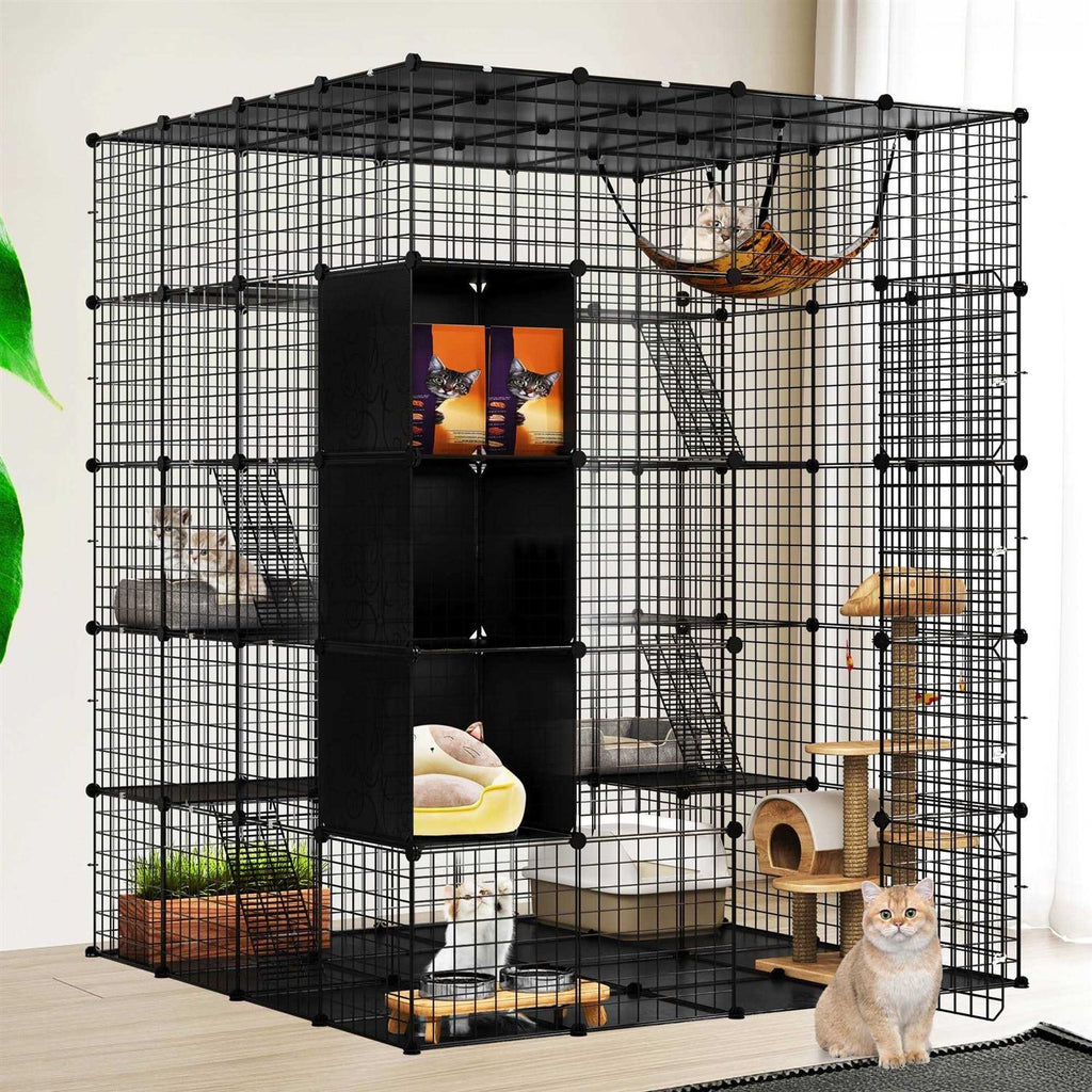 5-Tier Metal Cat Cage with Cube Storage B2745