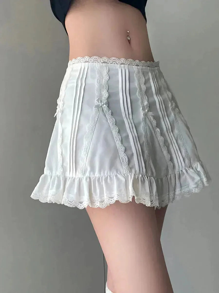 White Low Waist Bow Tie Mini Skirt Y759