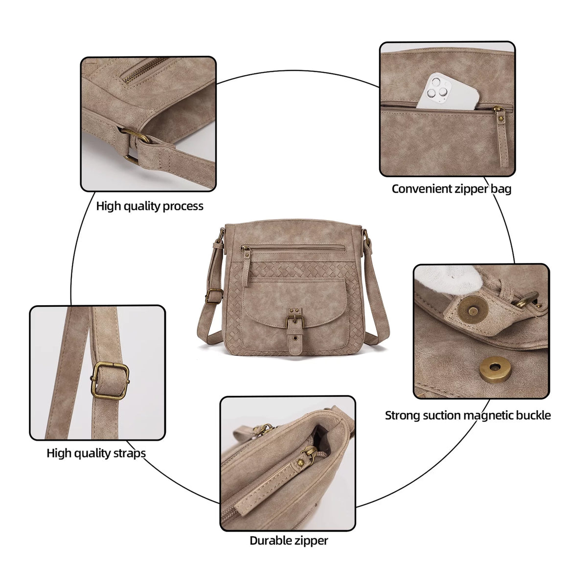 Large Straw Weaving PU Leather Crossbody Bag H637
