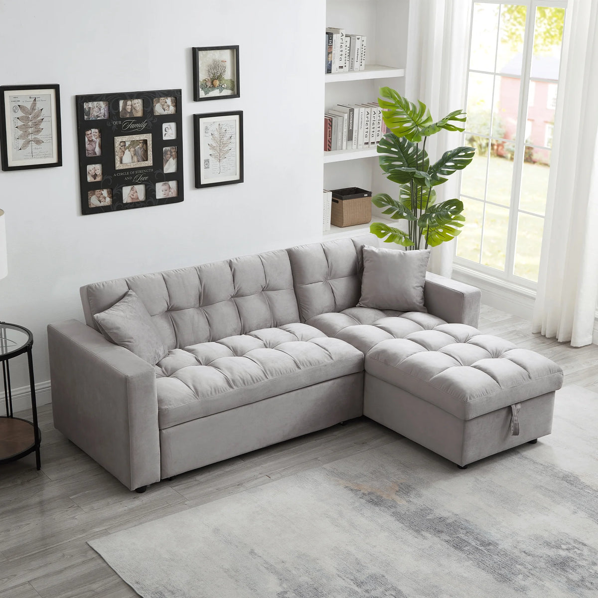 Queen Size L-Shaped Sleeper Sofa Bed with Storage Chaise Y33526