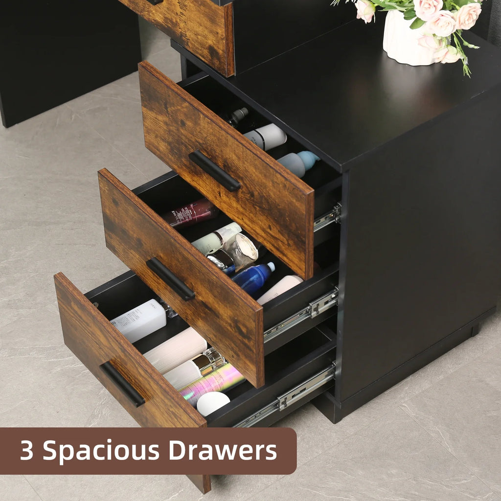 White Makeup Vanity Desk Set with Sliding Mirror and Lights Q3691