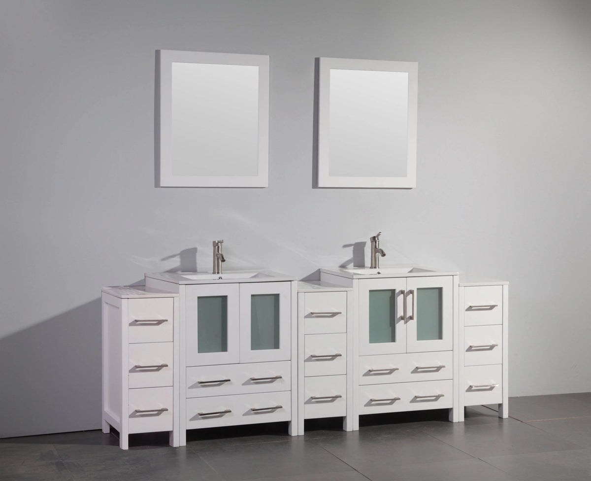 84 in. White Double Sink Vanity Cabinet with Ceramic Sink & Mirror S44723