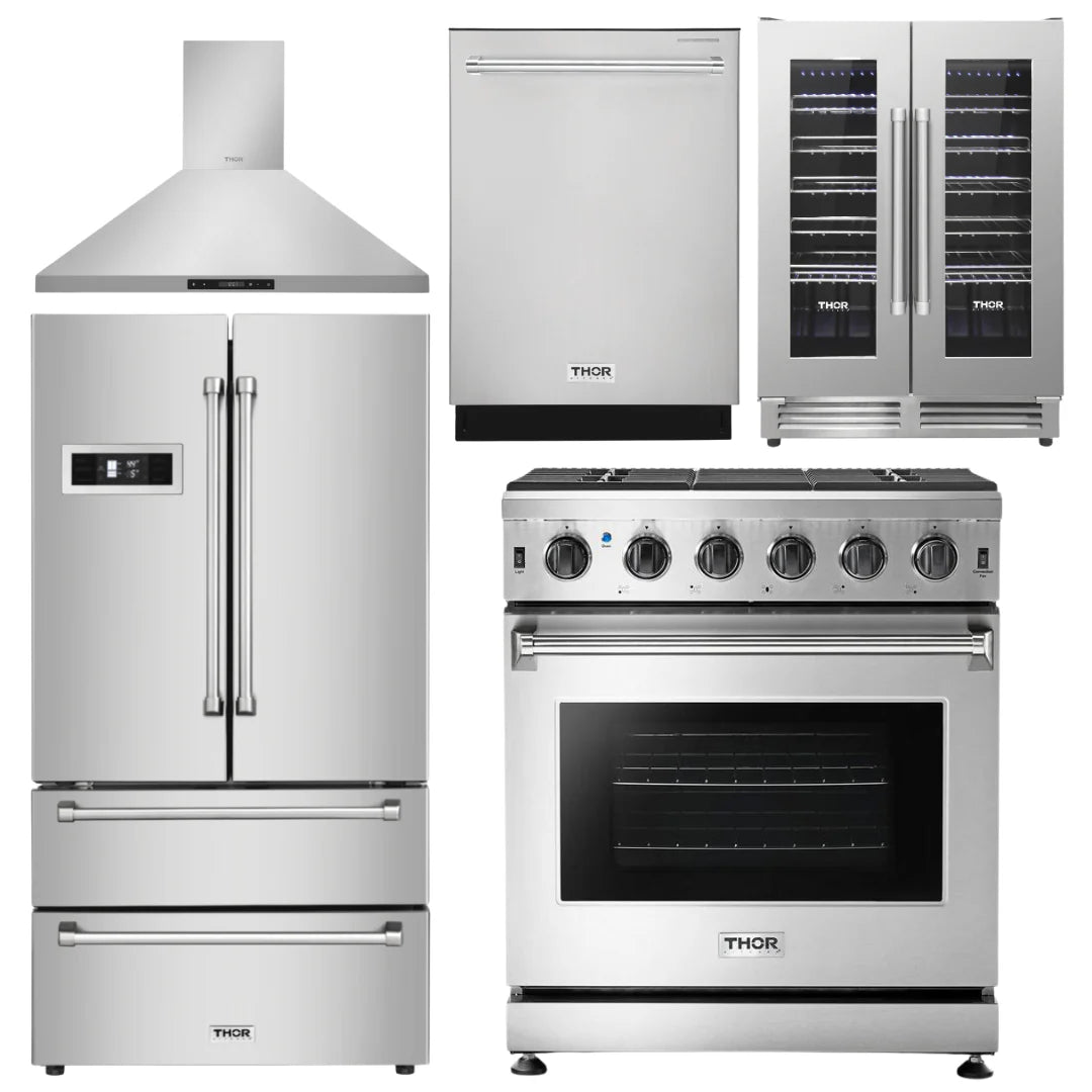 30 Gas Range, Range Hood, Refrigerator, Dishwasher, Wine Cooler N273