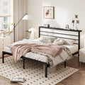 Queen Size Metal Platform Bed Frame with Shelf Headboard K4671