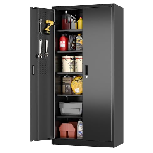 31.5" H Black Steel Lockable Storage Cabinet with 2 Adjustable Shelves N567