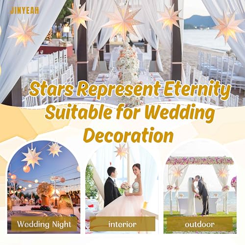 3Pcs Paper Star Lanterns 7 Pointed Hanging Decorations 17.71inch H896