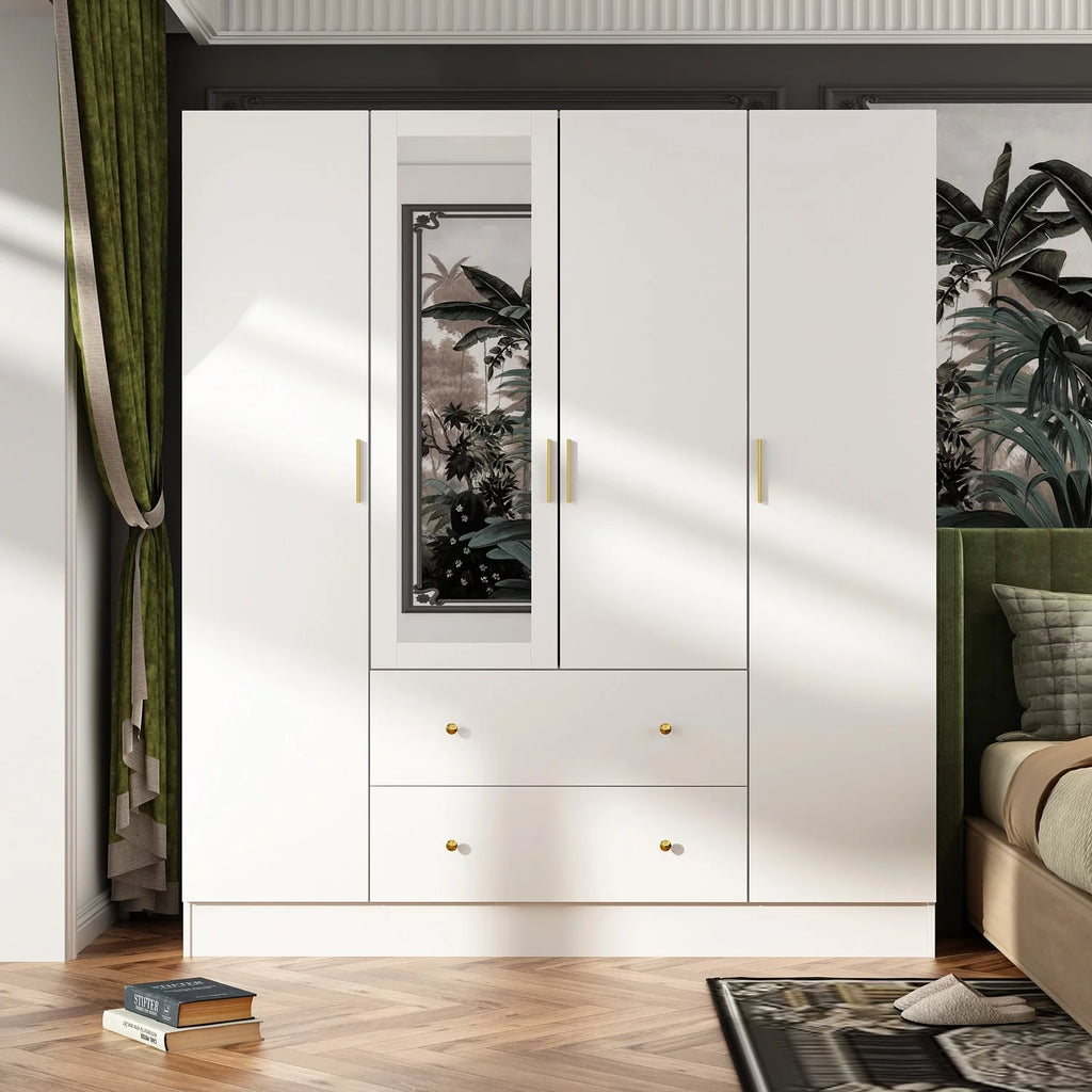 White Wooden Armoire with Mirror R445204