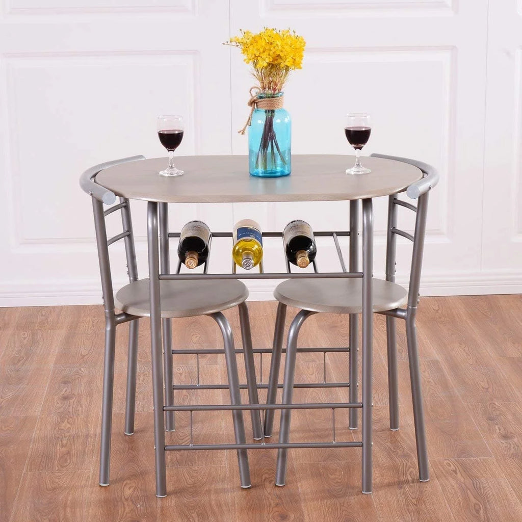 3 Piece Dining Table & Chair Set with Wine Rack Storage Shelf P9625
