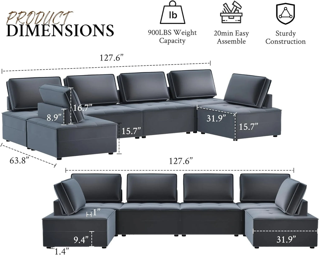7 Seater Velvet Beige Sectional Sofa C794