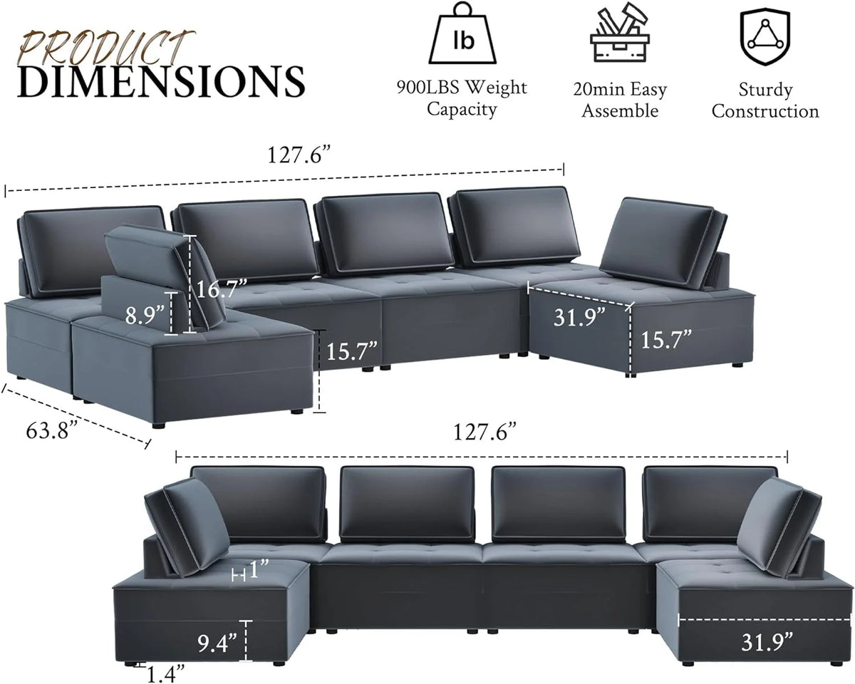 7 Seater Velvet Beige Sectional Sofa C794