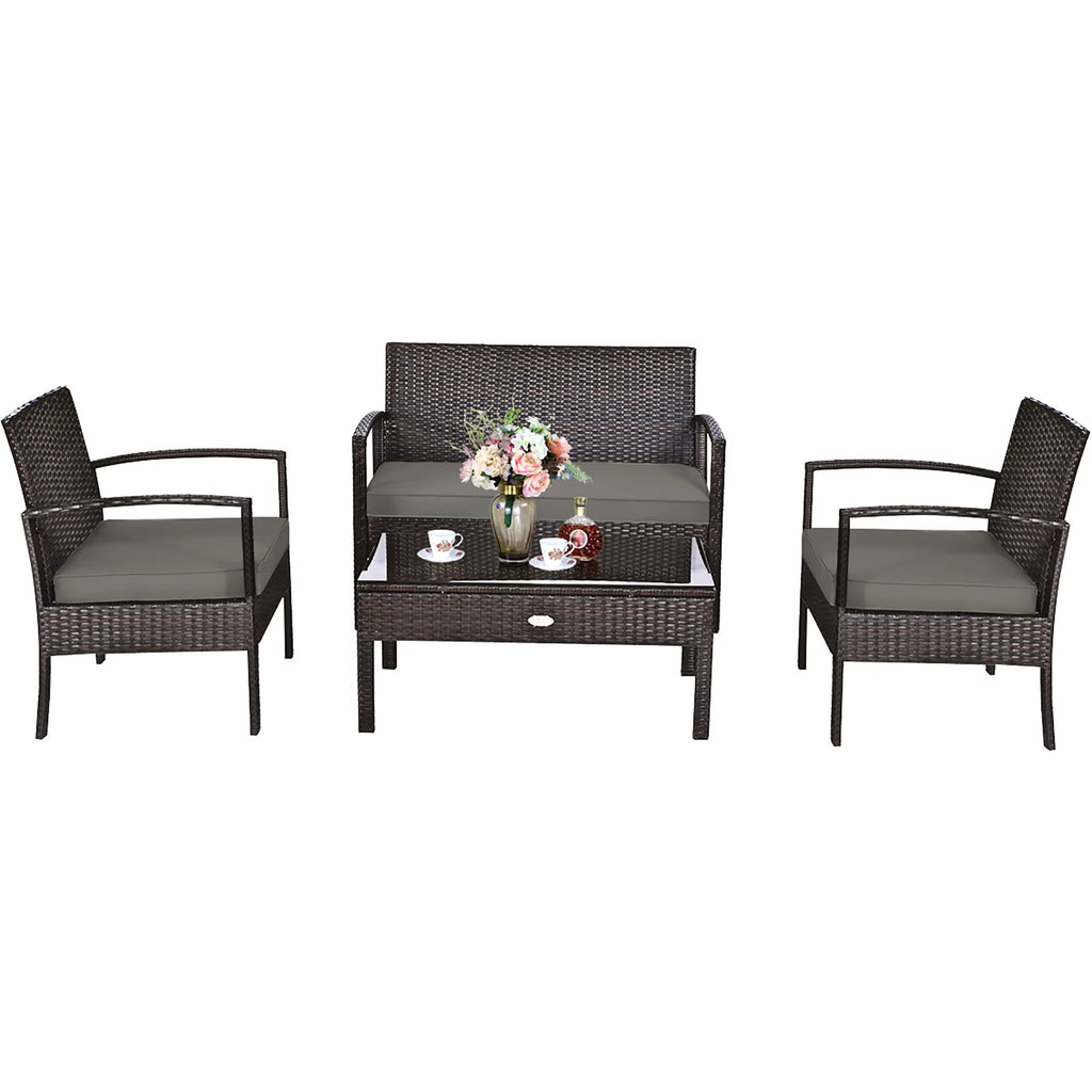 4 Pc Outdoor Patio Rattan Furniture Set Q66453