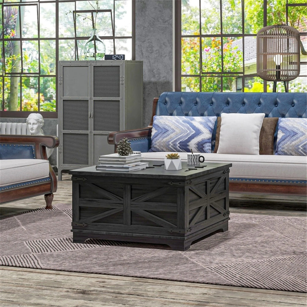Black Square Coffee Table with Flip Top Storage S346