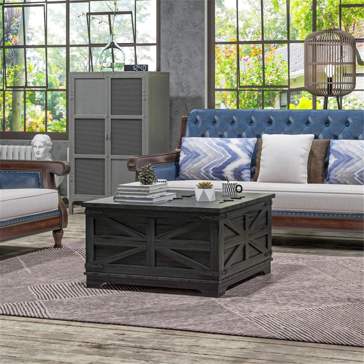 Black Square Coffee Table with Flip Top Storage S346