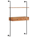 Wall Computer Desk with Storage Drawers and Book Shelf Acacia Wood Iron Frame A547