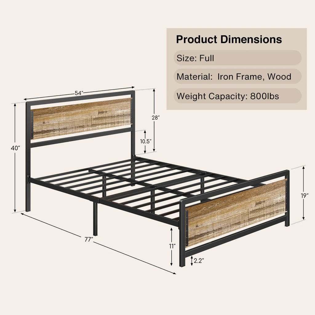Full Size Bed Frame with Headboard, Under-Bed Storage, Gray E199