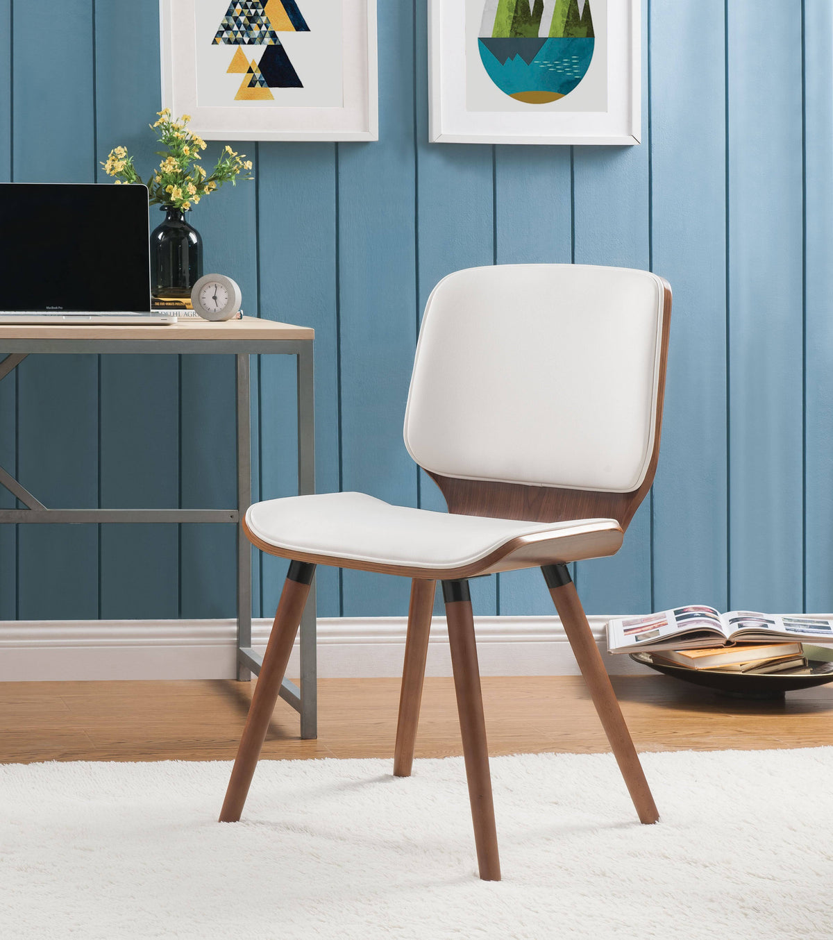 White PU & Walnut Accent Chair P6465