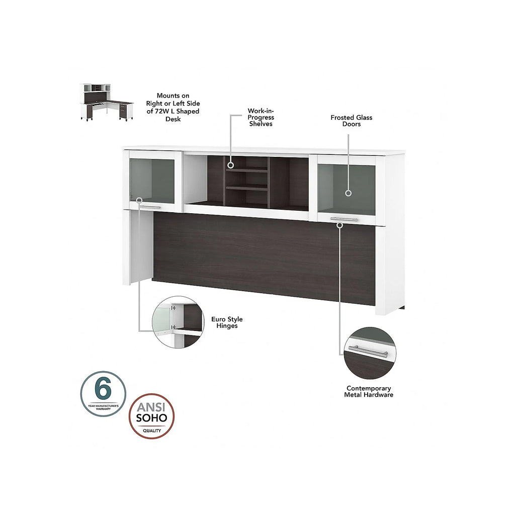 White/Gray Engineered Wood Sit to Stand L Desk Set with Bookcase B797226