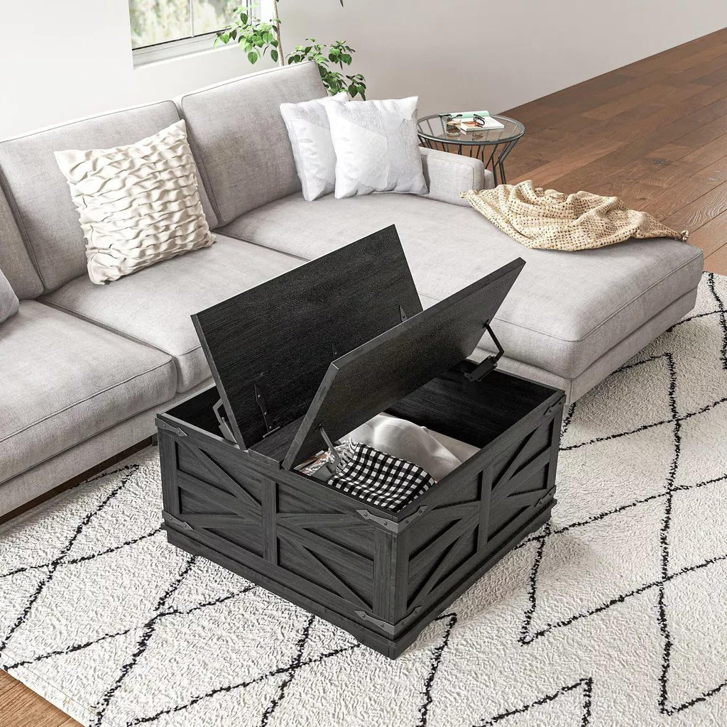 Black Square Coffee Table with Flip Top Storage S346