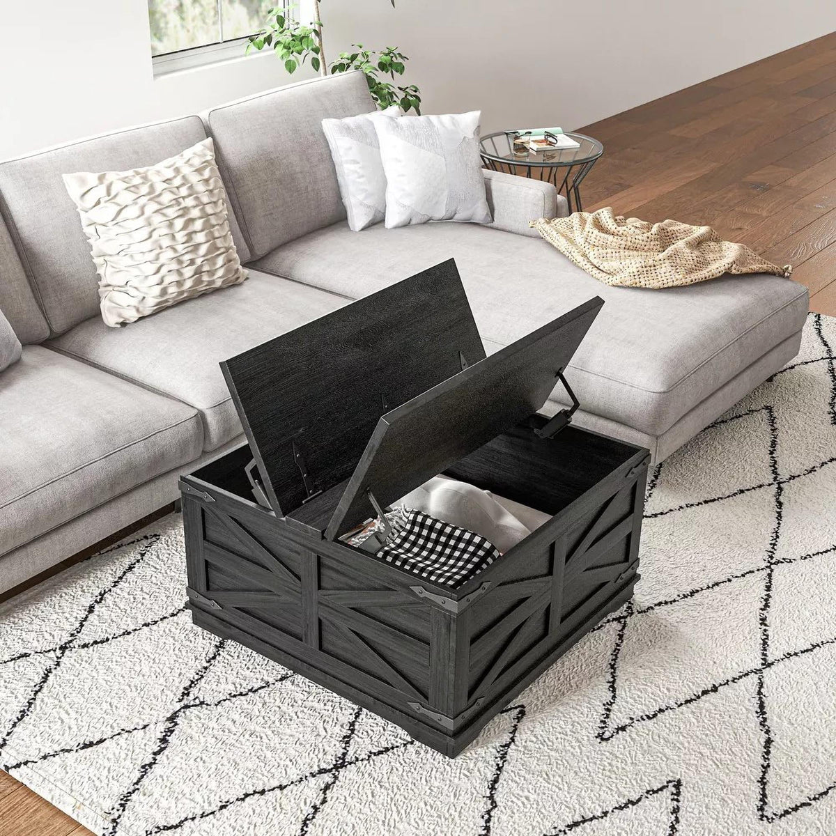 Black Square Coffee Table with Flip Top Storage S346