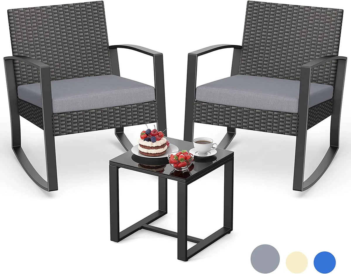 3-Piece Patio Wicker Chairs Set with Coffee Table J123