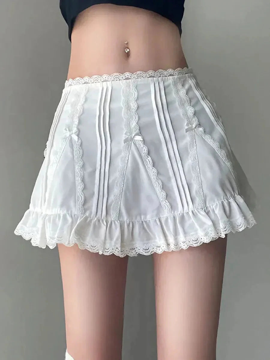 White Low Waist Bow Tie Mini Skirt Y759