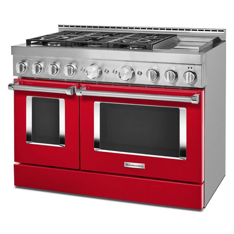 Passion Red Smart Double Oven Gas Range with Griddle P74048