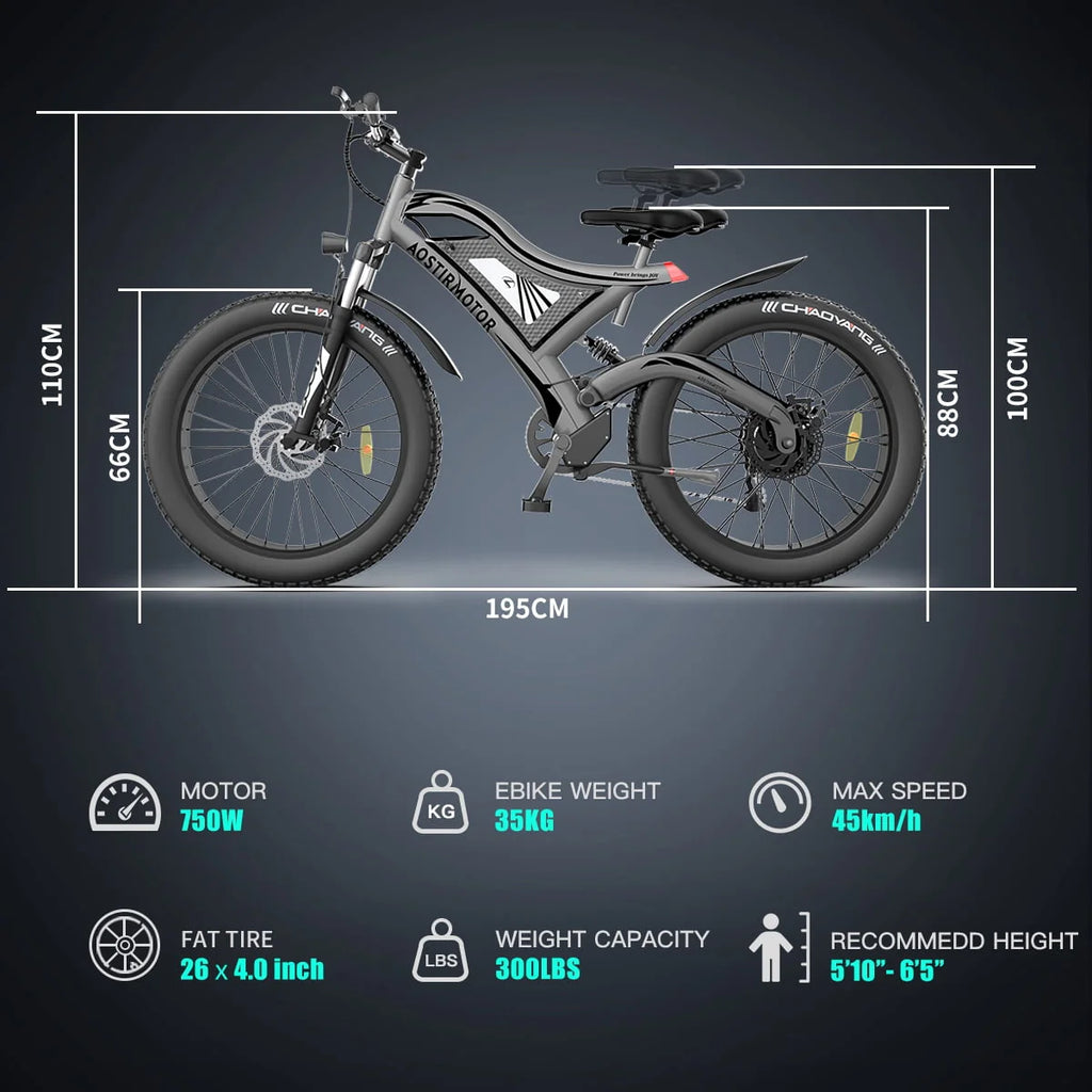 750W 48V 15Ah Fat Tire Electric Mountain Bike S840