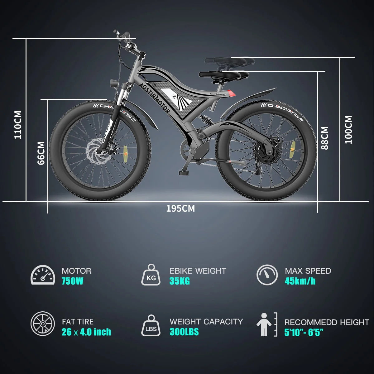 750W 48V 15Ah Fat Tire Electric Mountain Bike S840