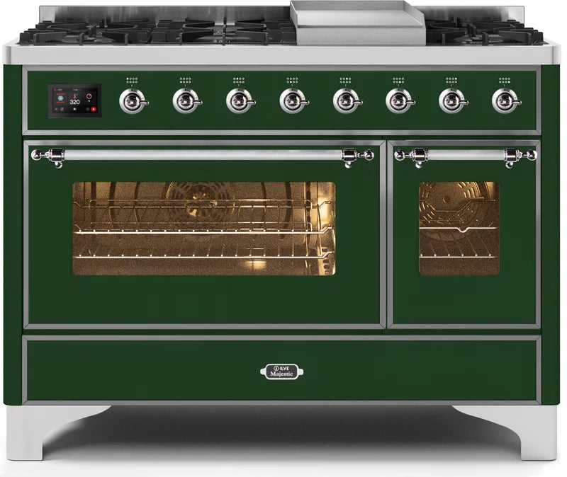 48 Dual Fuel Natural Gas Range Emerald Green Chrome Trim P725