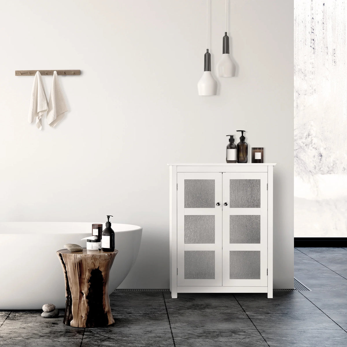 White Bathroom Floor Cabinet V78070