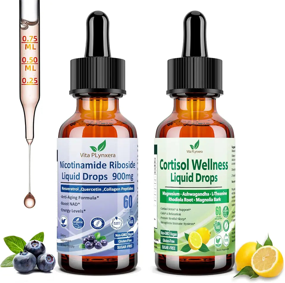 2 Pack Cortisol Wellness Liquid Drops + NAD Nicotinamide Riboside 900 mg Z106563