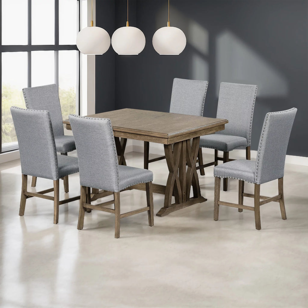 Solid Wood 7-Piece Extendable Dining Table Set with Upholstered Chairs G1563