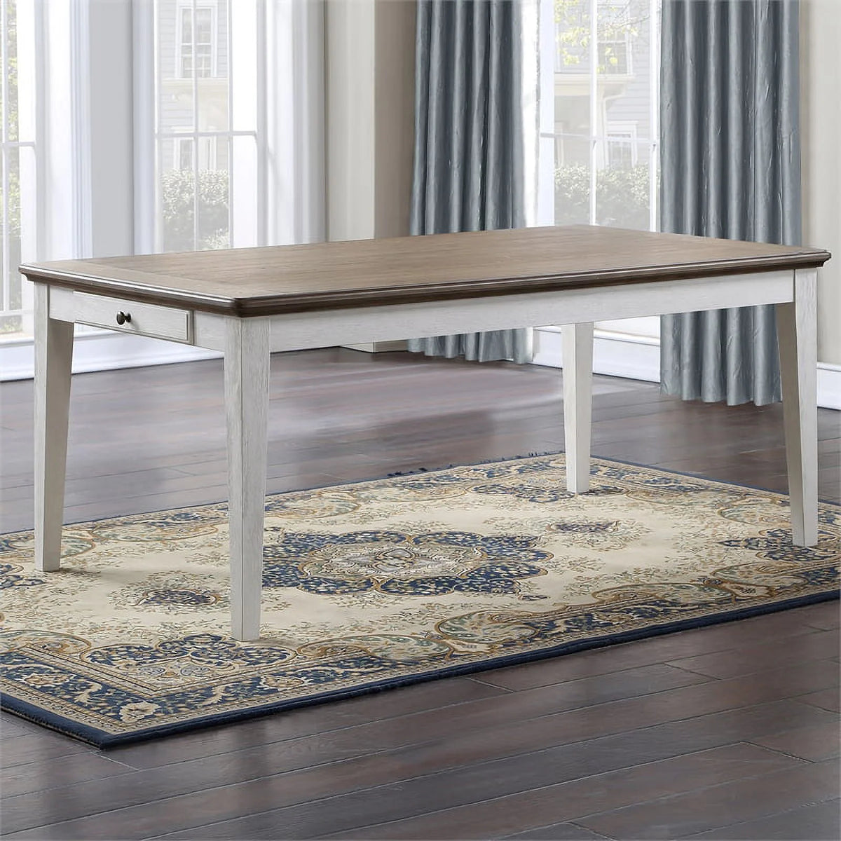 Ivory and Brown Wood Dining Table J2907