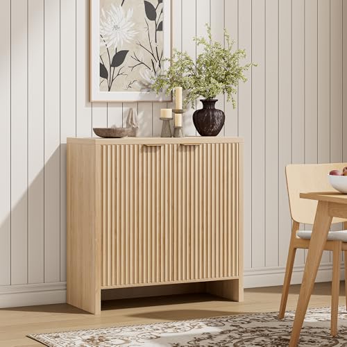 Fluted Sideboard Buffet Cabinet with Doors and Adjustable Shelves E797