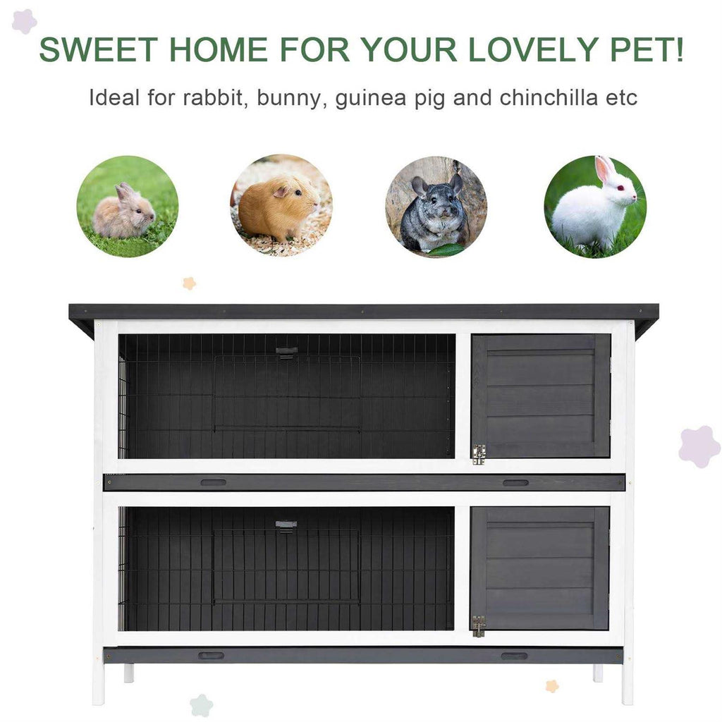 2-Story Wooden Rabbit Hutch with Lockable Doors V96940