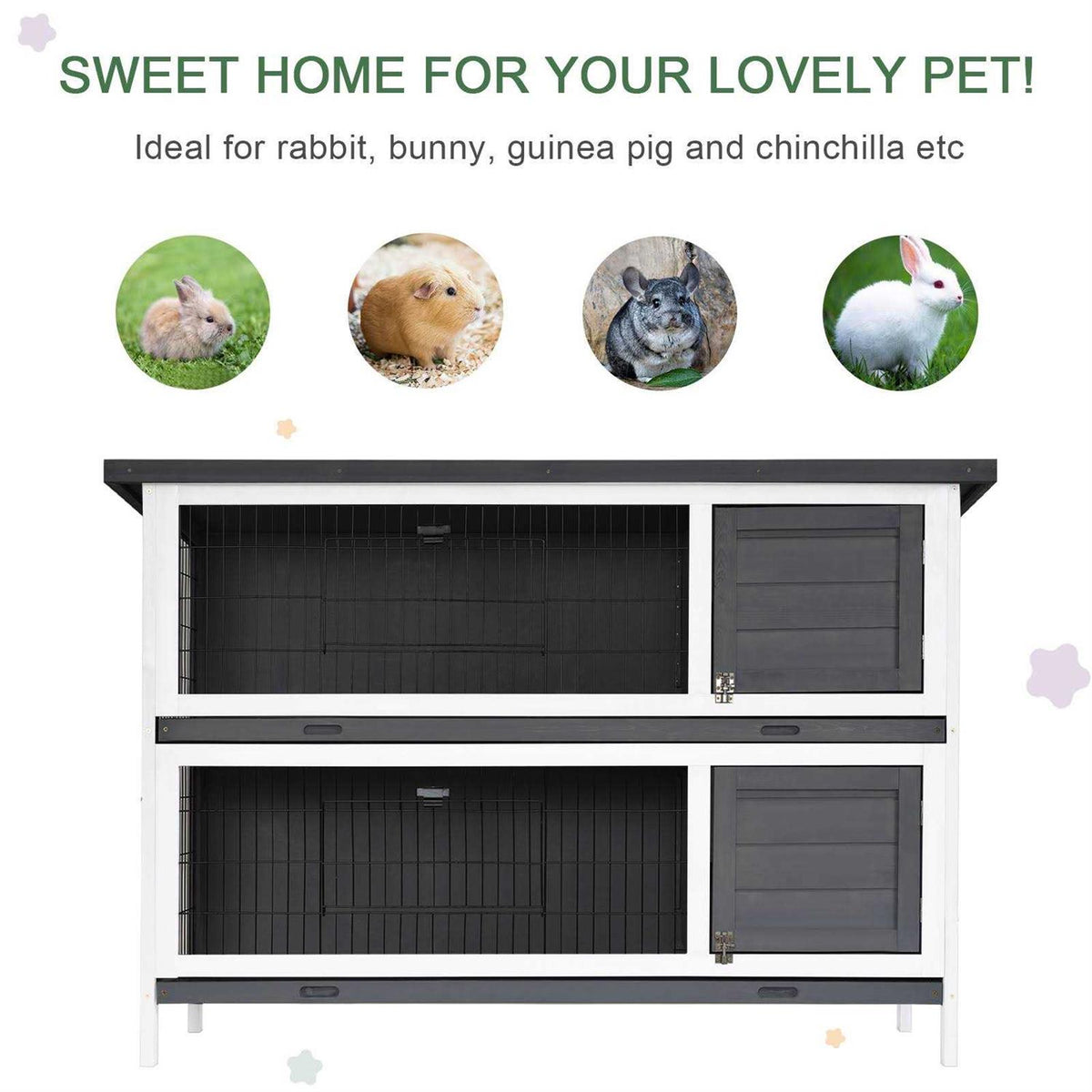 2-Story Wooden Rabbit Hutch with Lockable Doors V96940