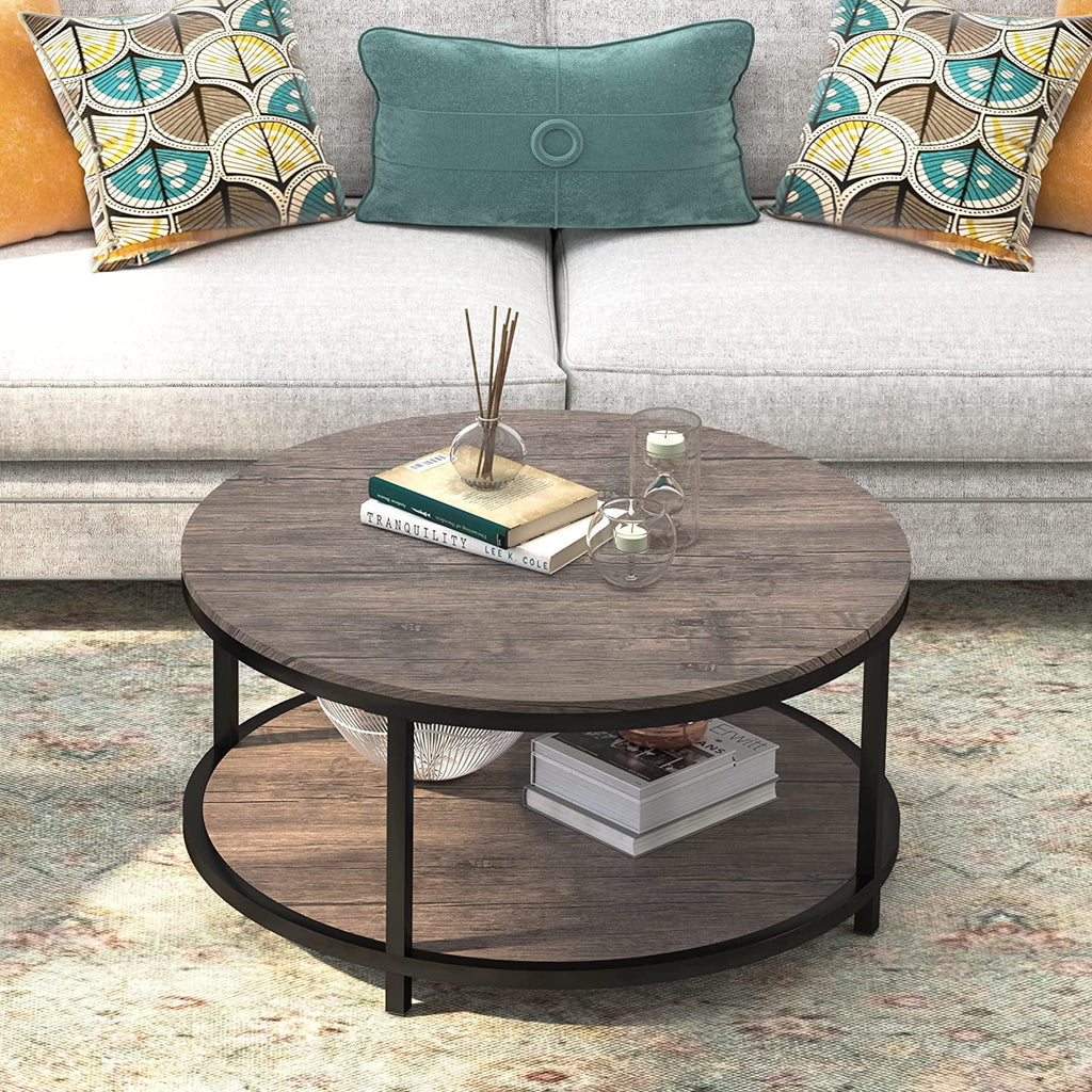 35.8" Round Coffee Table with Storage Open Shelf H196674