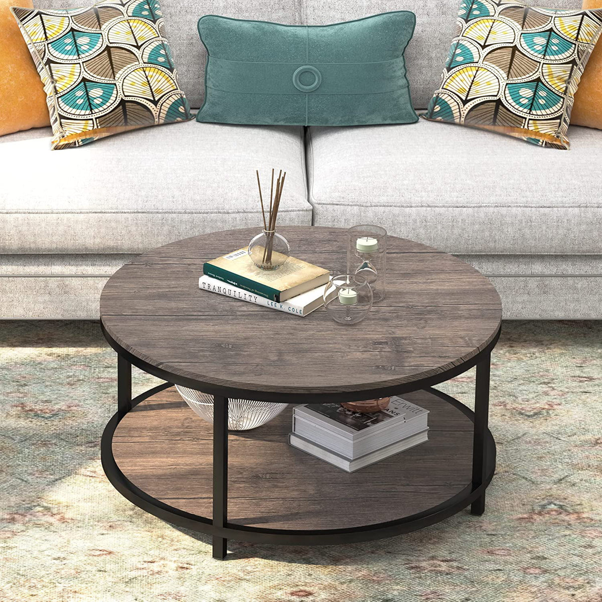 35.8" Round Coffee Table with Storage Open Shelf H196674