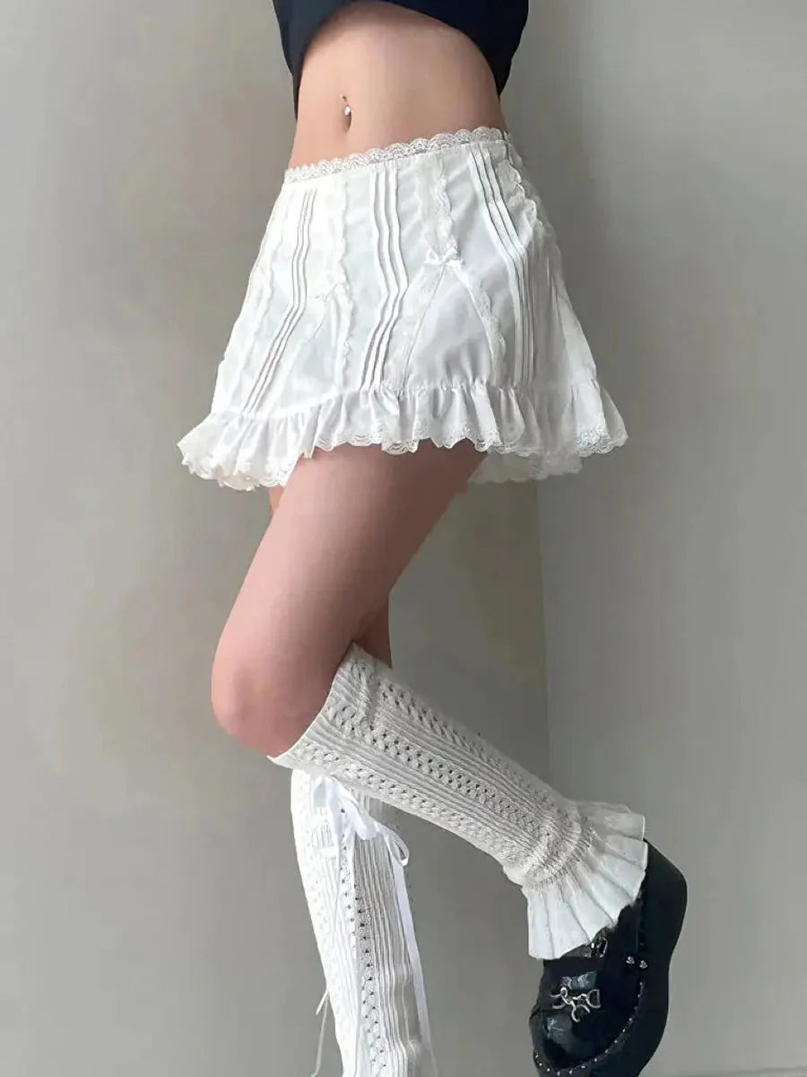 White Low Waist Bow Tie Mini Skirt Y759