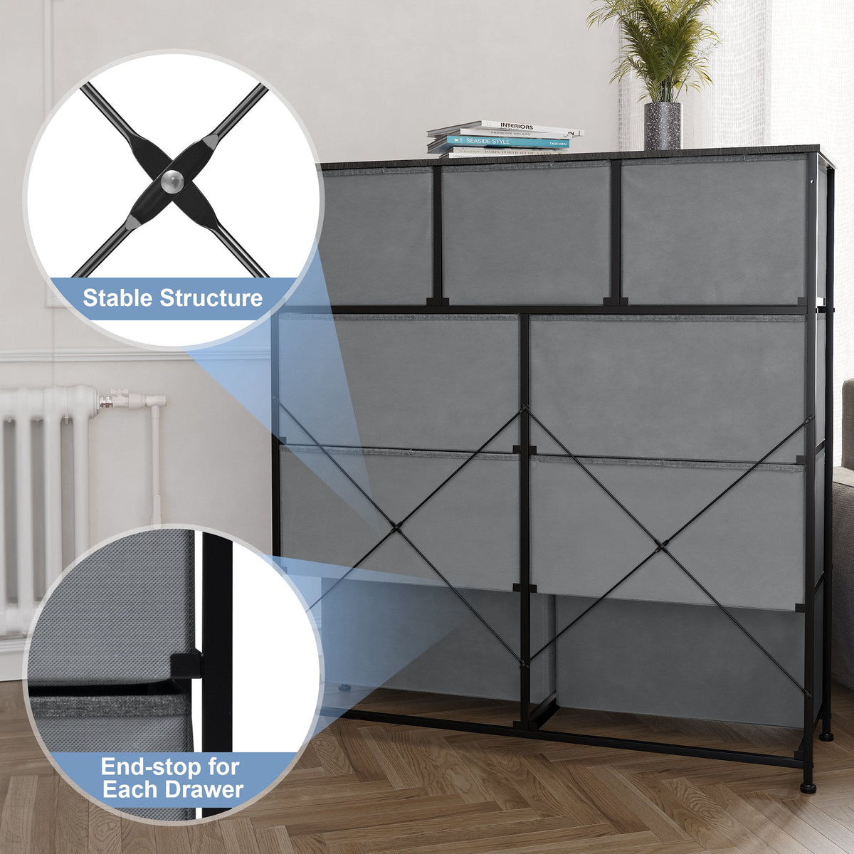 Gray 9 Drawer Dresser Storage Tower T2534