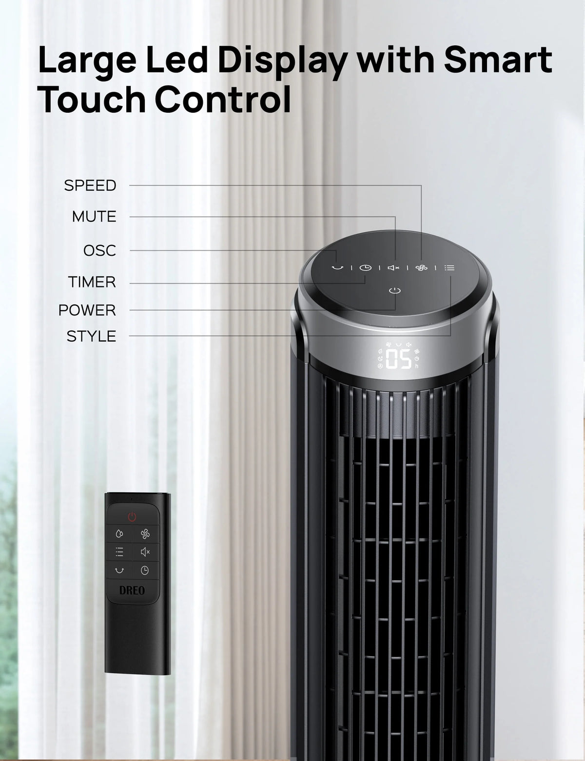 90° Oscillating Tower Fan with Remote, 4 Modes, 12H Timer, 40 Inch P8190