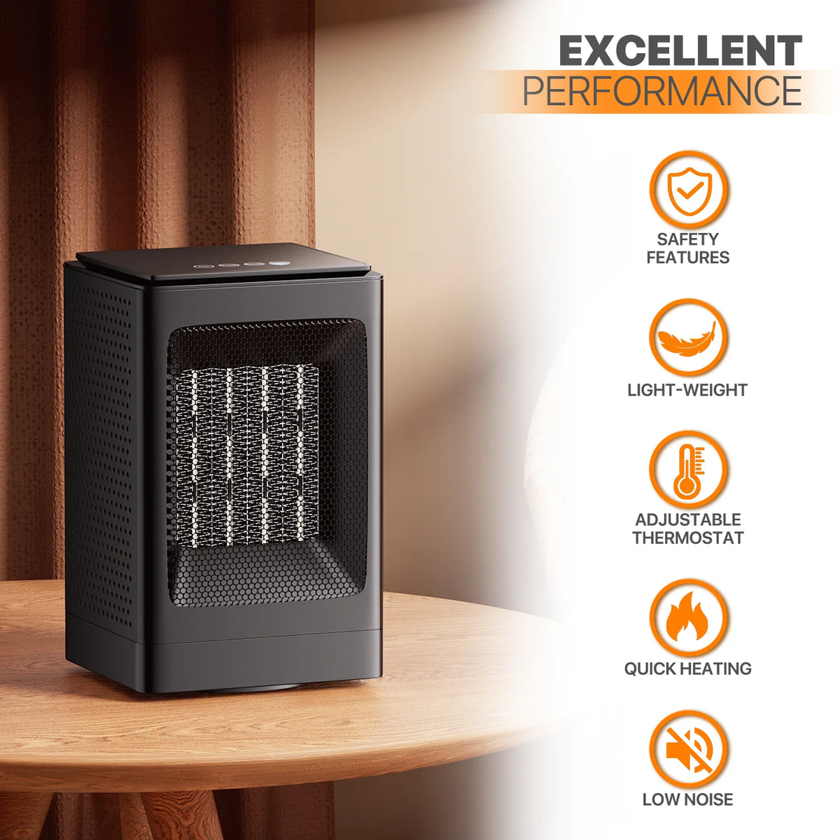 1500W PTC Electric Space Heater with Timer, Black V828