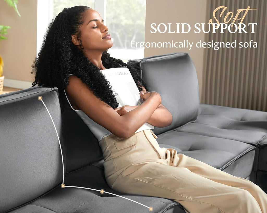 7 Seater Velvet Beige Sectional Sofa C794